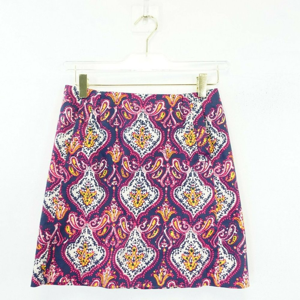 J.Crew Multi Color Paisely Mini Skirt SMALL Pocketed Skirt Cotton Stretch - Picture 4 of 9